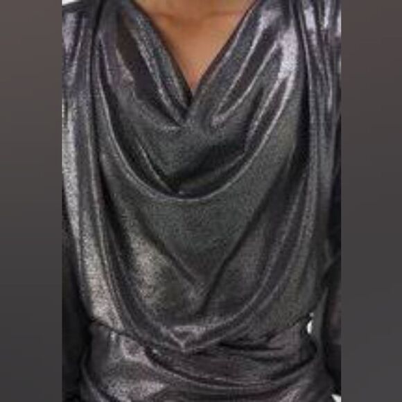 Anne Klein Drape Neck Long Sl Metallic Look Blouse MWT - Picture 3 of 10